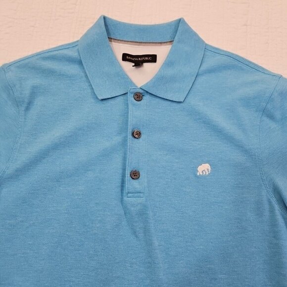 Banana Republic Men’s Size Large Short Sleeve Polo Shirt Elephant Logo Sky Blue - Picture 6 of 14